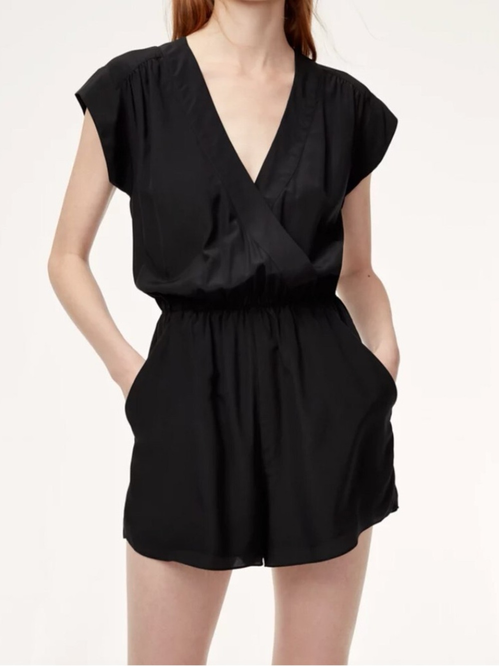 Aritzia Babaton Corbett Romper – 100% Silk – Black – Size S